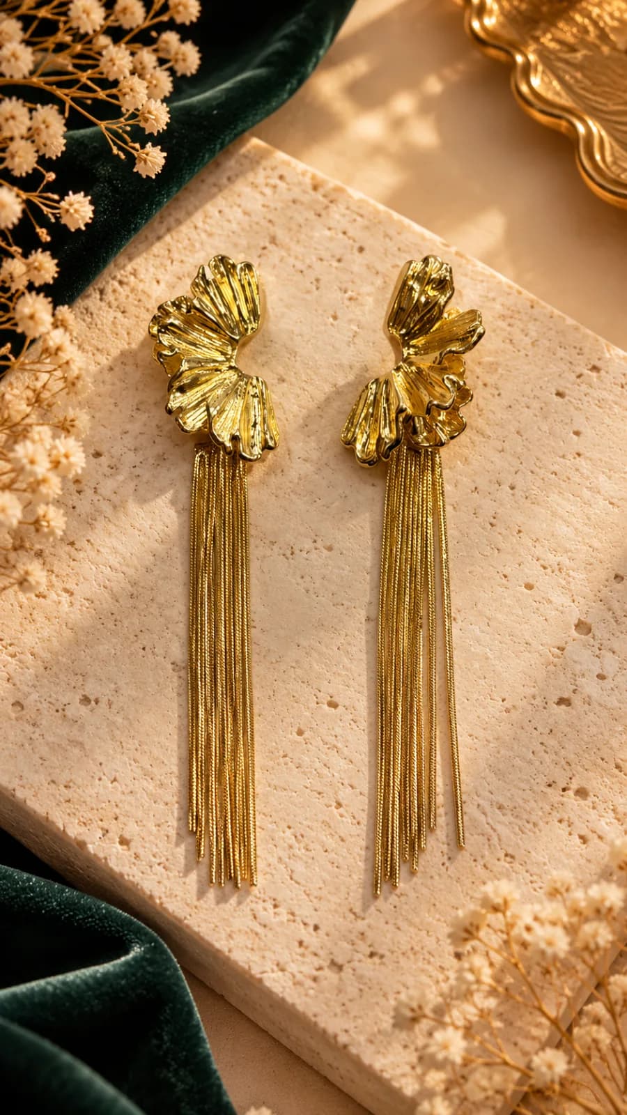 Gold Floral Tassel Earrings